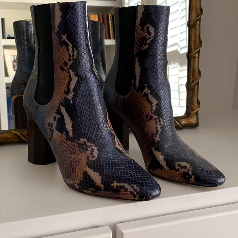 Donald Pliner snakeskin ankle boots.